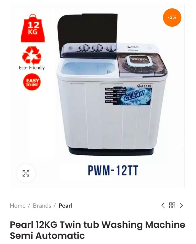 Pearl 12KG Twin Tub Washing Machine Semi Automatic